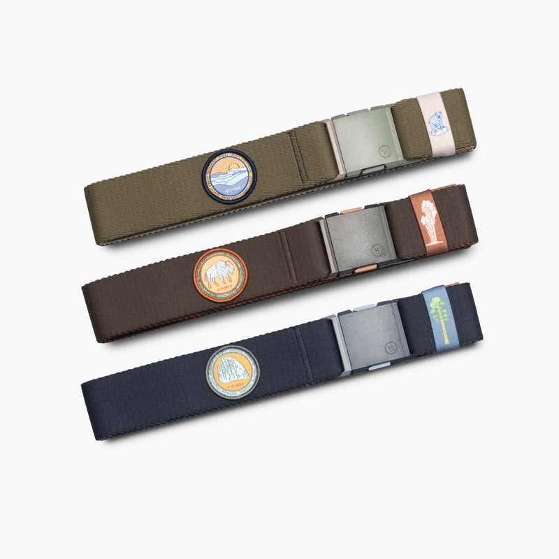 4 belts laid on forest ground