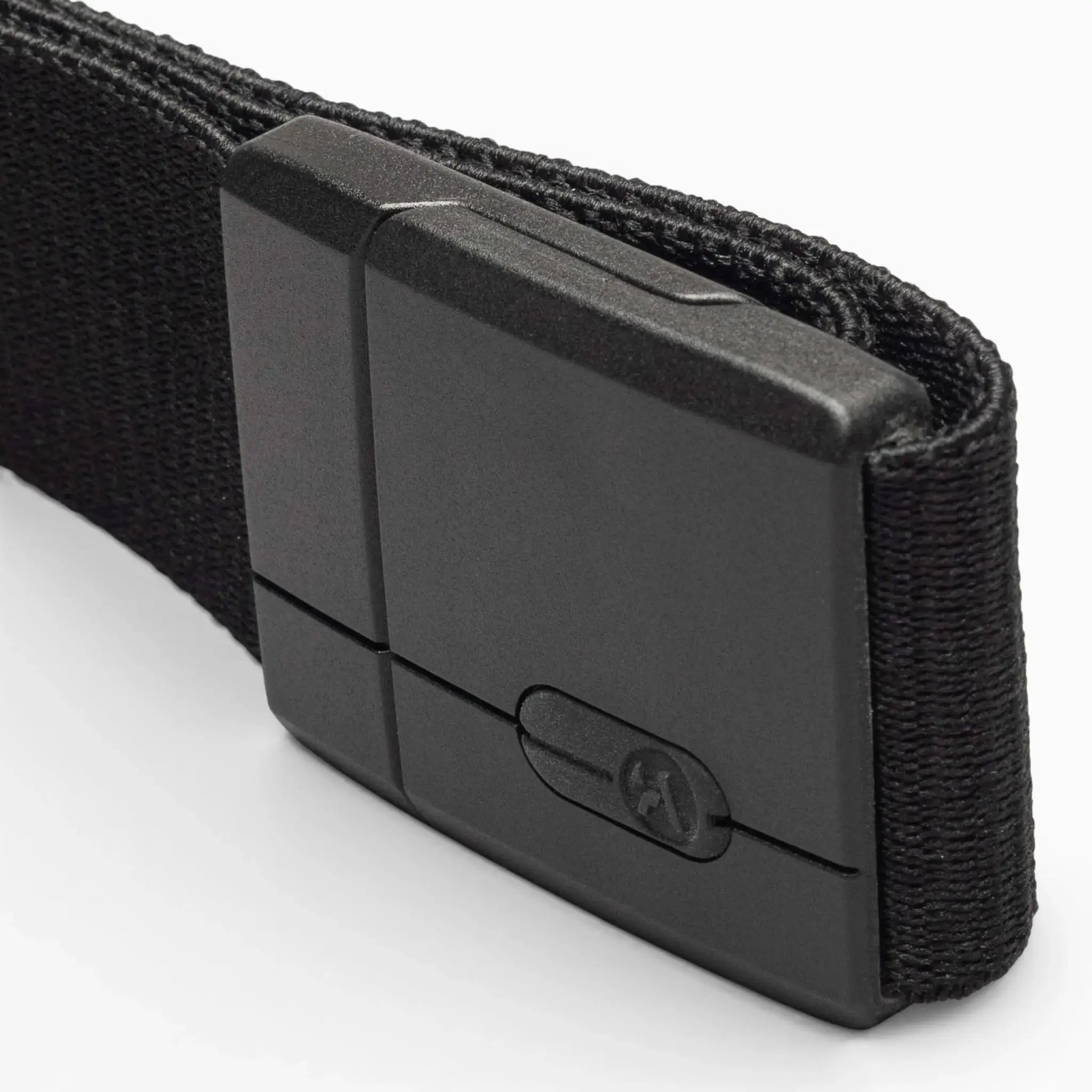 A close-up view of the Arcade Belts Aero Mag, a black fabric belt with a durable rectangular buckle, displayed against a plain white background.