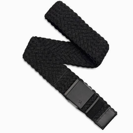The Arcade Belts Futureweave Kit is a black woven Low Profile Belt with a textured diamond pattern and matte plastic buckle, shown on a white background.