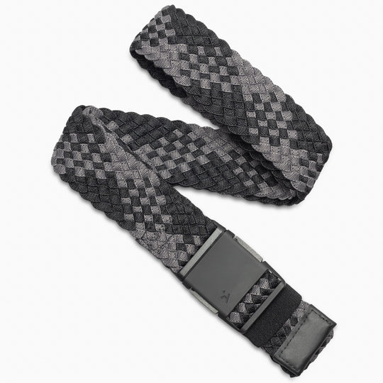 The Arcade Belts Futureweave is a black and gray lightweight belt with a checkered woven webbing design and a rectangular black metal buckle, shown against a white background.