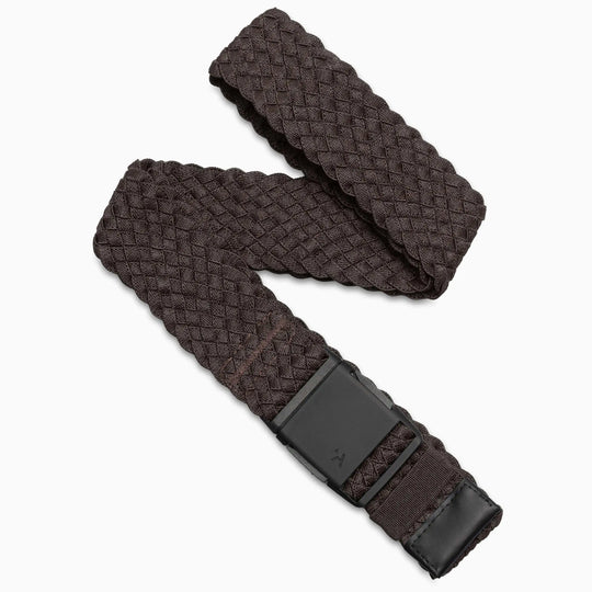 The Arcade Belts Futureweave Kit showcases a classic brown woven fabric design with a black rectangular buckle, elegantly presented against a white background.